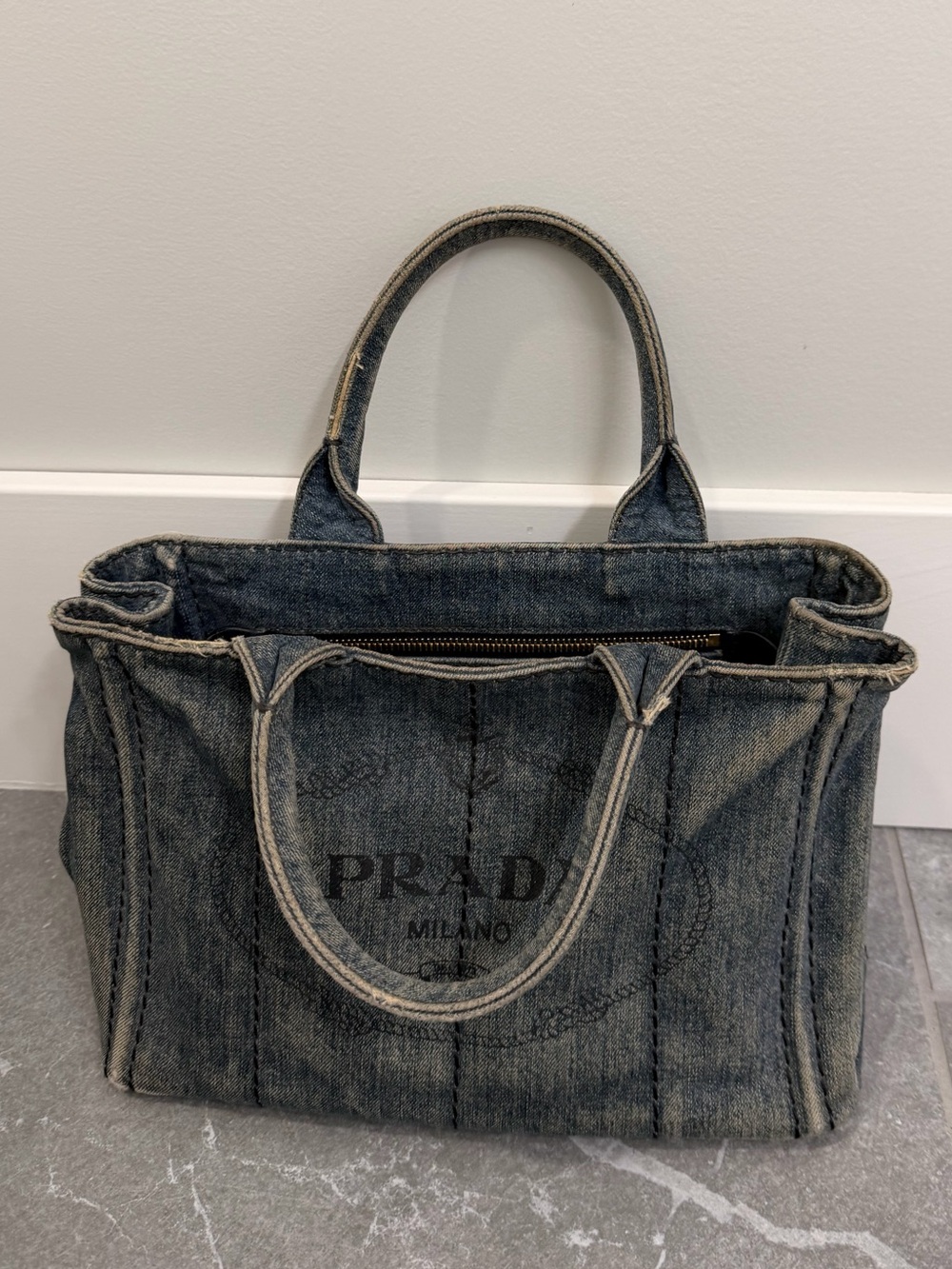 Prada Canapa Tote Vintage Denim Blue - Picture 7 of 15